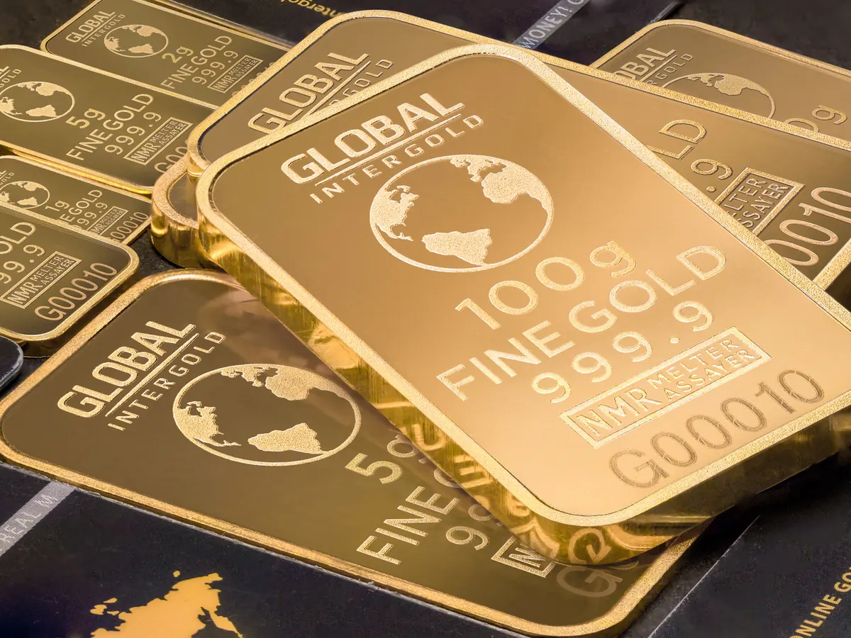 Stacked fine gold bars